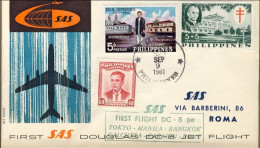 1961-Filippine Bollo Verde SAS I^volo DC 8 Manila-Roma Del 9 Settembre - Filippine