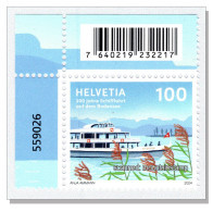 Suisse Switzerland 2024 (1/2024) 200 Jahre Schiffahrt Bodensee Lake Constance Schiff Ship  MNH ** Barecode - Ongebruikt