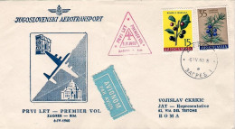 1960-Jugoslavia Uff. Della J.A.T. I^volo Zagabria Roma Del 6 Aprile - Airmail