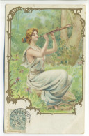 CPA Illustrateur - Style Art Nouveau - Jeune Femme Jouant De La Flute - 1900-1949