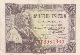 CRBS1089 BILLETE ESPAÑA 1 PESETA 1945 SERIE F USADO - Andere & Zonder Classificatie