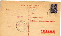 POLOGNE.1945. MESSAGE  POLSKI CZERWONY KRZYZ  (CROIX-ROUGE) LOOR - Covers & Documents