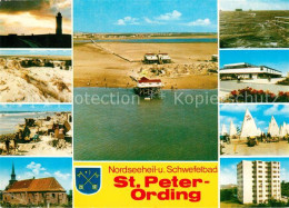 73160119 Peter-Ording St Fliegeraufnahme Sandbank Arche Noah Kirche Brandung Abe - St. Peter-Ording