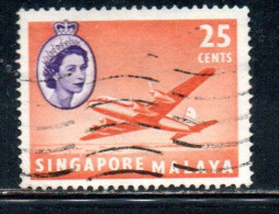 SINGAPORE MALAYA MALAISIE MALESIA 1955 ARGONAUT PLANE 25c USATO USED OBLITERE' - Singapur (...-1959)