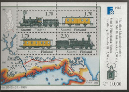 Finland 1987 Stamp Exhibition FINLANDIA '88, Helsinki (III): Mail Carriage By Railroad  Mi Bloc 3 MNH(**) - Ungebraucht