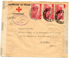 CONGO BELGE. 1944. CROIX-ROUGE DU CONGO A LEOPOLDVILLE POUR CROIX-ROUGE BELGE EN EGYPTE. DOUBLE CENSURE. - Brieven En Documenten