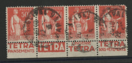 N° 283c 50 Ct PAIX Type II A Bande De Quatre + PUBLICITE TETRA Voir Suite - Usados