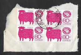 SD)1975 MEXICO  FRAGMENT WITH 4 STAMPS, MEXICO EXPORT SERIES, LIVESTOCK AND MEAT 80C SCT 1113, SONORA DISTRICT, USED - Mexico