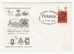 1970 Corsham PICKWICK Centenary Charles Dickens Special FDC Illus 'Mail Coaches Set Out From White Hart Bath' Cover - Writers