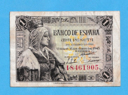 1945  BANCO DE ESPAÑA   1 PESETA BANKNOTE BILLETE CIRCULATED XF - Other - Europe