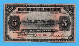 1923 Paraguay 5 Pesos Fuertes - PARAGUAY BANKNOTE BILLETE CIRCULATED SOUTH AMERICA - Altri – America