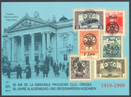 ORADEA Nagyvárad Occupation Overprint WW1 Romania Hungary Transylvania Philatelist Memorial Sheet 1919 1999 - Siebenbürgen (Transsylvanien)