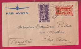 INDE INDIA PONDICHERY 1950 PAR AVION POUR PONT AVEN FINISTERE LETTRE - Cartas & Documentos