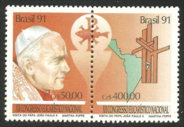 212 Brazil Carte Map Visite Jean-Paul II John Paul Visit Se-tenant MNH ** Neuf SC (BRE-148c) - Géographie