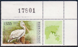 228 Burkina Faso Pelican Coin De Feuille Numero Numbered Sheet Corner MNH ** Neuf SC (BRF-15) - Pelikane