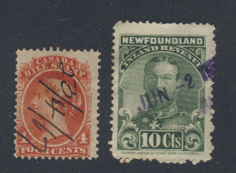 Canada Newfoundland Revenue 2x Stamps: #NFR17-10c Canada Bill #FB21-4c - Fiscale Zegels