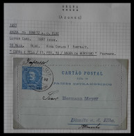 Delcampe - 1898 PORTUGAL AZORES AÇORES ANGRA TO DOMITZ GERMANY KING CARLOS I 50 Rs BLUE  BILHETE POSTAL LETTER CARD - Angra