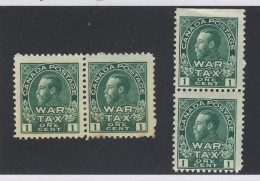 4x Canada Mint War Tax Stamps 2x Pairs #MR1-1c 3x MH 1x MNH Guide Value = $70.00 - Neufs