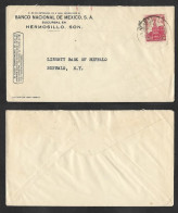 SD)1925 MEXICO  STATUE OF CUAUHTEMOC 10C SCT 645, ENVELOPE OF THE NATIONAL BANK OF MEXICO, CIRCULATED FROM HERMOSILLO TO - Mexique