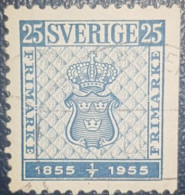 Sweden The 100th Anniversary Of The Stamp 1955 Used No Perforation Right - Usados