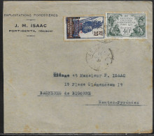 Gabon. Fragment Of Commercial Letter With The Stamps Sc.90 And Sc.120, Sent On 13.10.31 From Port-Gentil Gabon To France - Lettres & Documents