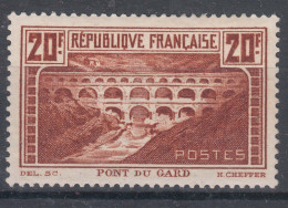 France 1929 Monuments 20 Fr. Pont Du Gard Yvert#262 A Type I, Mint Hinged (avec Charniere) - Unused Stamps
