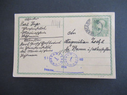 1914 Österreich / Tschechien Ganzsache Stempel K1 Mariaschein Heute Bohosudov Nach Hamm In Westfalen Gesendet - Cartoline