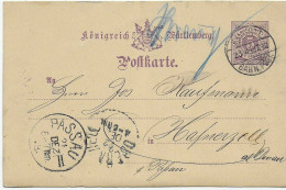 Ganzsache Schwenningen Nach Hafnerzell/Oberzell 1883 - Cartas & Documentos