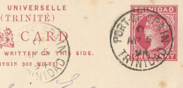 TRINIDAD & TOBAGO - ONE PENNY POSTAL STATIONERY POST CARD "VICTORIA" SENT FROM PORT OF SPAIN TO GERMANY - 1894 - Trinité & Tobago (...-1961)