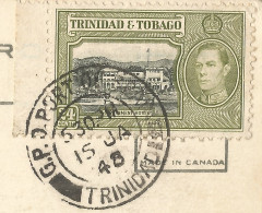 TRINIDAD & TOBAGO - 24 CENT FRANKING (SCOTT #58 ALONE ) ON PC (VIEW OF TRINIDAD) SENT TO FRANCE - 1948 - Trinidad Y Tobago