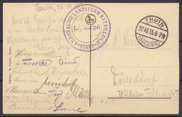 CP Thuin En Franchise FELDPOST - Càpt THUIN /27.10.1915 Pour DÜSSELDORF - Cachet "4.KOMPAGNIE LANDSTURM BATAILLON / ESSE - Duits Leger