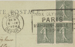 FRANCE - FLIER DEPARTURE PMK "PARIS DEPART JEUX OLYMPIQUES" ON FRANKED PC (VIEW OF PARIS) TO BELGIUM - 1924 - Ete 1924: Paris