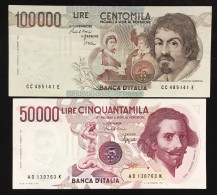 Italia  50000 Lire Bernini I° Tipo D1990 + 100000 Lire Caravaggio I° Tipo 1986 C LOTTO.345 - Collezioni