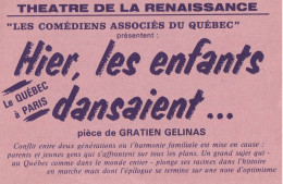 BILLET De Théâtre " Hier Les Enfants Dansaient... " 1973 - Tickets D'entrée