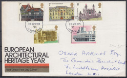 Great Britain GB 1975 QEII ⁕ European Architectural Heritage Year Mi.673-677 ⁕ FDC Cover Traveled London - 1971-1980 Decimale  Uitgaven