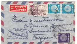 Israël - Lettre Exprès De 1952 - Oblit Jerusalem - Cachet De Bruxelles - Monnaies - Fleurs - - Briefe U. Dokumente