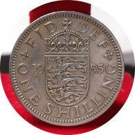 1955  - 1 Shilling Elizabeth II 1re Effigie Blason De L'Angleterre  Royaume Uni - I. 1 Shilling