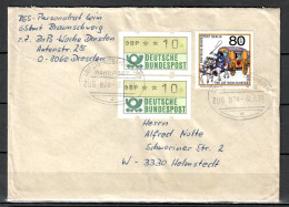 MiNr. 853 + 2x ATM Bund 1,1, Wohlfahrt, Auf Portoger. Brief Von Dresden Nach Helmstedt, Bahnpoststempel; B-2192 - Cartas & Documentos