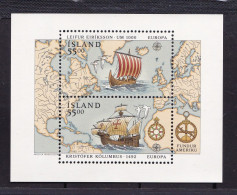 1992 Islanda Iceland EUROPA CEPT EUROPE Colombo, Scoperta Dell'America Foglietto MNH** Discovery Souvenir Sheet - 1992