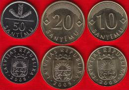 Latvia Set Of 3 Coins: 10-50 Santimu 2008-09 UNC - Latvia