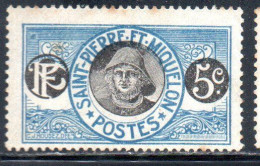 ST. SAINT PIERRE AND ET MIQUELON 1909 1930 FISHERMAN PESCATORE CENT. 5c MH - Unused Stamps