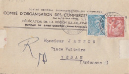 Lettre Du Comité Du Commerce Obl. Entrepot D St Quentin En 45 Sur 1f50 Iris N° 652 + 50c Mercure(tarif Du 1/3/45) - 1939-44 Iris