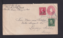 1900 - 2 C. Überdruck-Ganzsache Mit Zufrankatur Ab Manila Nach Leipzig - Filippine