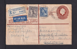 1954 - Einschreib-Ganzsache Mit Zufrankaur Als Luftpost-Einschreiben Ab ADELAIDE RAILWAY Nach Itzehoe - Cartas & Documentos