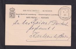 1905 - Unfrankierte Karte Ab Luxemburg Nach Karlsruhe An Das Postamt - 1895 Adolphe Rechterzijde