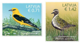 Latvia Lettland Lettonie 2015 Birds Eurasian Golden Oriole And Golden Plover Set Of 2 Stamps MNH - Lettonie