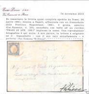 PROVINCE NAPOLETANE - 1861 - Lettera Da Trani Affrancata Con 2 Grana Azzurro (Sass. N. 20) Annullo P.ti 13 Valore 9.075 - Neapel