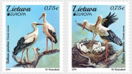 Lithuania Litauen Lituanie 2019 Europa CEPT National Birds White Stork Set Of 2 Stamps MNH - Storks & Long-legged Wading Birds