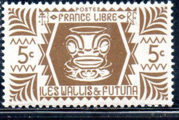 WALLIS AND FUTUNA ISLANDS 1944 FRANCE LIBRE IVI POO BONE CARVING IN TIKI DESIGN 5c MNH - Nuevos