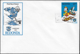 Redonda 1984, FDC. Noël. Ski Et Sport D'hiver. Donald Duck. Personnages De Walt Disney - Sci